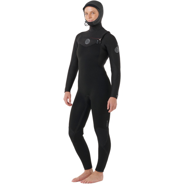 2026 Rip Curl Womens Flashbomb 6/ 4mm Hooded Chest Zip Wetsuit 16FWFS - Black